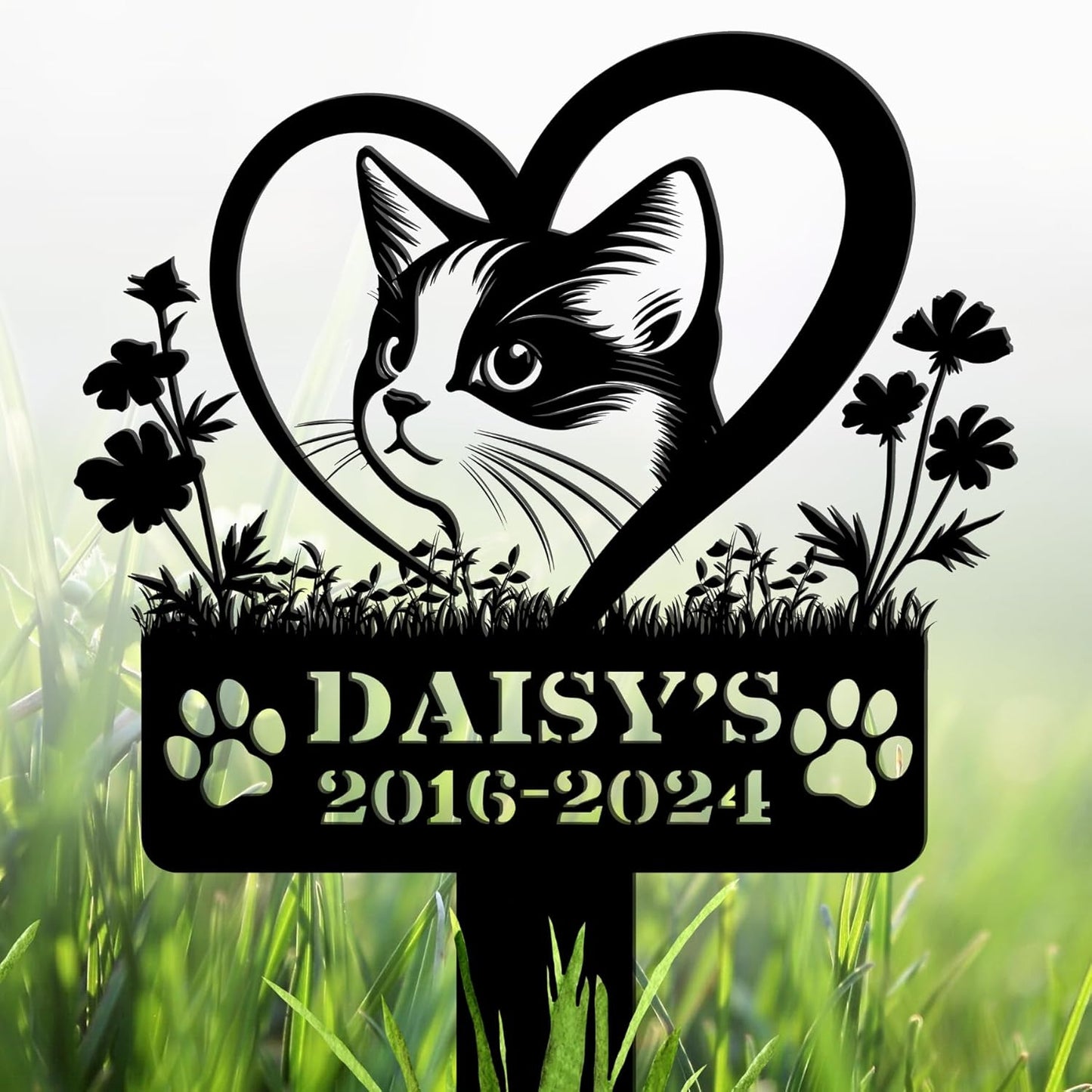 Custom Pet Grave Makers Cat Outdoor, Personalized Cat Memorial Headstones and Grave Makers for Pet Cemetery, Custom Name and Date Pet Tombstone Graveyard Different Sizes and Colors