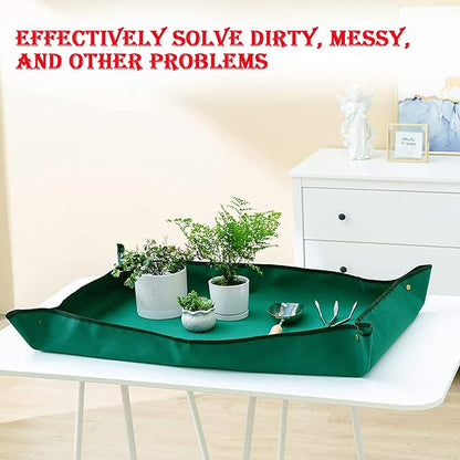 BIUWING Planter Tray, 2PCS Thickened Oxford Fabric Portable Indoor Plant Repotting Mat, Extra Large 43''*29'', Waterproof, Foldable, Blackish Green