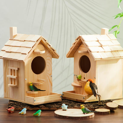 Liliful 2 Pack DIY Unfinished Wooden Birdhouse Craft Wooden Painting Kit with Paint and Paintbrushes for Boy or Girl Classroom Activity and Christmas Kids Craft Gifts(Modern Style)