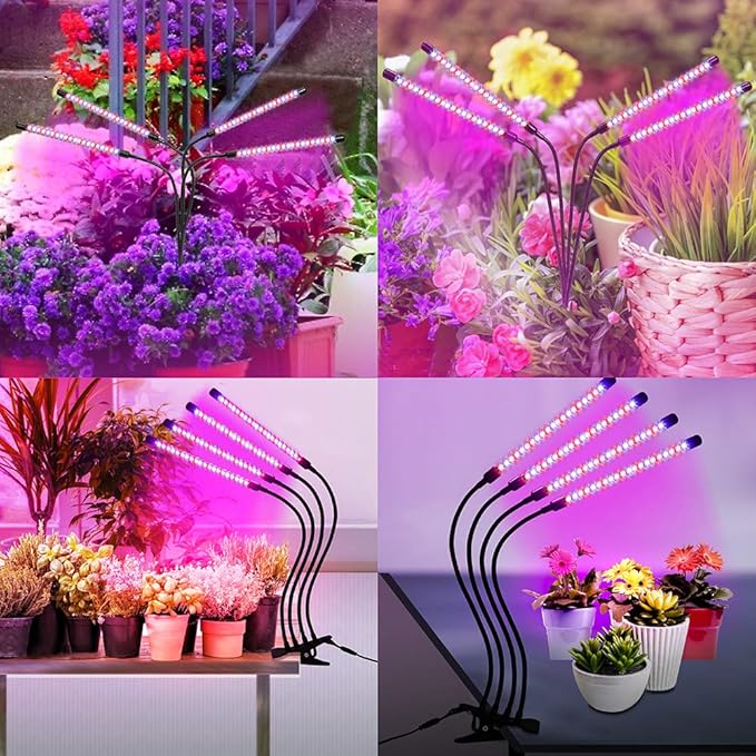 Plant Grow Lights for Indoor Plants Full Spectrum,80 LED Plant Lights for Indoor Growing with Timer, 4 Head Clip Indoor Plant Grow Lamp for House Plants with 3 Lighting Mode/10 Brightness