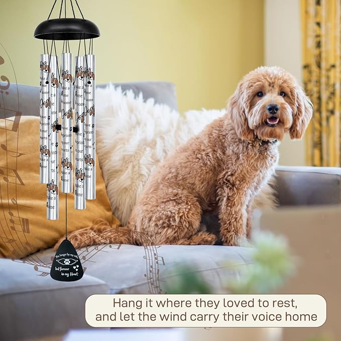 ASTARIN 33" Pet Memorial Wind Chime, Memorial Wind Chimes for Loss of Dog, Paw Print Sympathy Gifts for Loss of Dog, Angle Wings Bereavement Gift Wind Chime for Outside Indoor