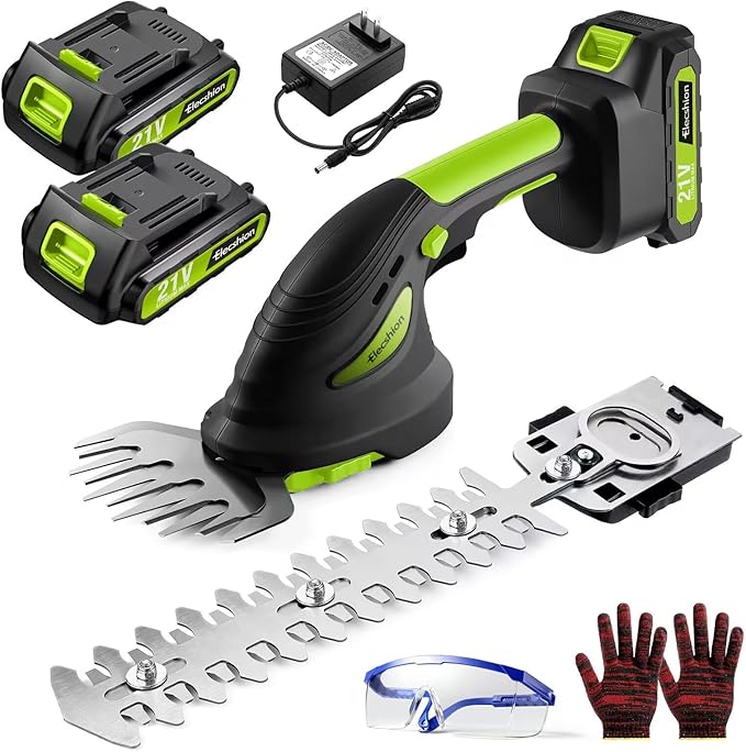 Cordless Hedge Trimmer - 2 Pack 21V Battery with Charger Powered Electric Trimmers, 2 in 1 Handheld Hedge Shears + Grass Cutter Pruning Shrub Cutting Small Branch Tool for Bush,Tree,Garden,Lawn,Yard