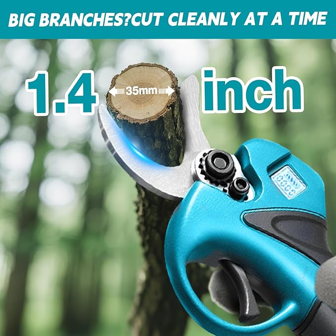 Electric Pruning Shears with Pole 1.4-2.0 Cutting Diameter & 2-IN-1 Electric Pole Pruner,2PCS 3.0Ah Batteries,Brushiless Motor,4 Modes Adjustable Branches Cutter for Flower, Tree Trimming (Blue)