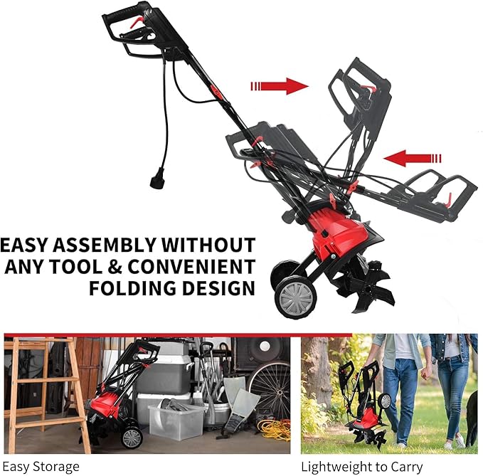 GRAFFY 10 Amp Electric Garden Tiller, Rototillers Tool with 14 Inch Tilling Width & 9 Inch Working Depth, Corded Electric Tiller and Cultivator for Garden, Lawn, Digging, Weed Removal
