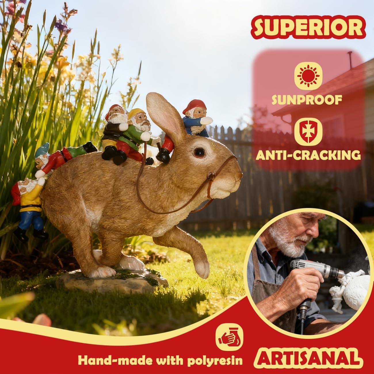 Sunthus Garden Gnomes Decorations for Yard Bunny Statue Funny Outdoor Decor Rabbit