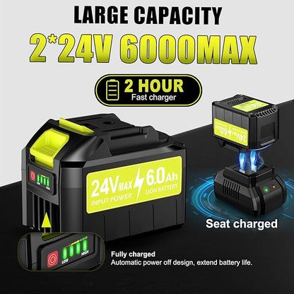 SILVEL Leaf Blower, 650CFM (200MPH) High Power Brushless Turbo, 24V Cordless Electric Blower with 2x6.0Ah Battery and Charger Lightweight for Lawn Care, Patio Cleaning, Fallen Leaves and Dust