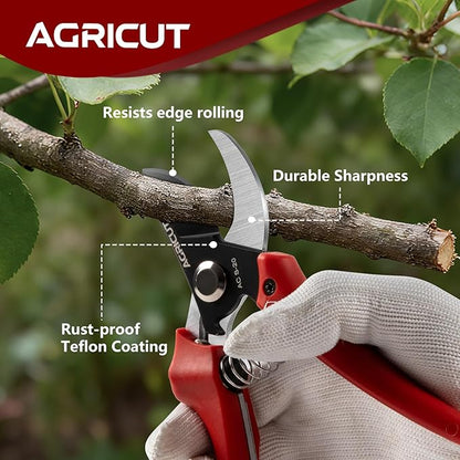 AGRICUT Bypass Pruning Shears Gardening - 4/5 Inch Cut Capacity Garden Scissors with High Carbon Steel Blade Nylon Handle Hand Clippers Red