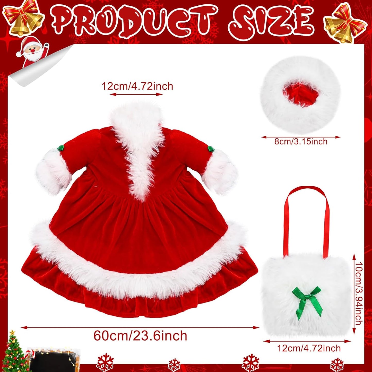 Suzile Christmas Mrs. Claus Goose Outfit Dresses Clothes for 23" High Cement or Plastic Porch Goose Costume for Yard Lawn Outdoor Garden Patio Statue Xmas Santa Holiday Decor