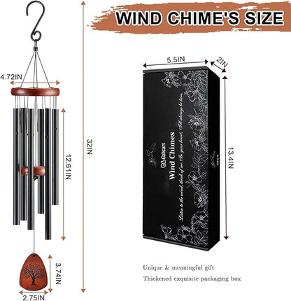 Wind Chimes for Outside, 32" Memorial Wind Chimes for Loss of Loved One Mother Father, Memorial Sympathy Gift Outdoor Garden Patio Decor, Bereavement Gift for Loss of Mom Dad (Classic Black)