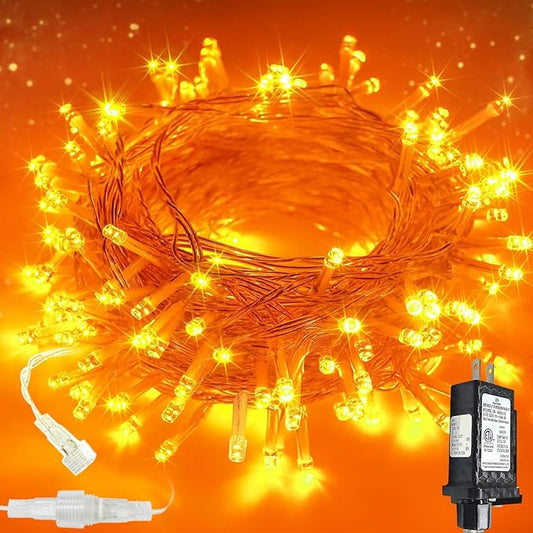 Upgraded Connectable 200 LED Halloween String Lights Outdoor Indoor, 66FT Orange Halloween Decorations Lights 13 Modes, Waterproof Twinkle Fairy Lights Plug in Clear Wire for Tree, Bedroom Decoration