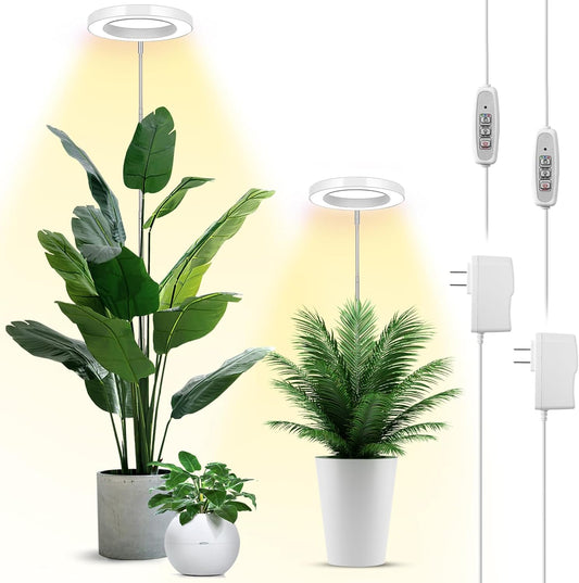 LBW Grow Lights for Indoor Plants, 144 LEDs Full Spectrum Plant Light, Large Plant Lamp with 4 Dimmable Levels, 4/8/12H Auto Timer, Height Adjustable, Halo Growing Lamp for Tall Plants, 2 Pack
