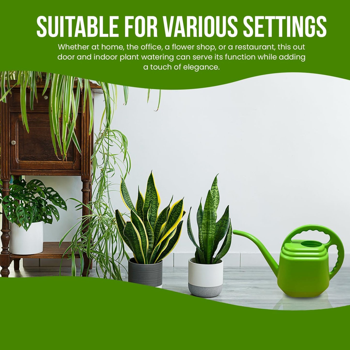 KP KOOL PRODUCTS 2 Liter Green Watering Can – Plastic Garden & Indoor Plant Waterer – Durable Easy Pour Spout – Lightweight Gardening Tool for Flowers, Herbs, Lawn & Outdoor Use – 1 Pack