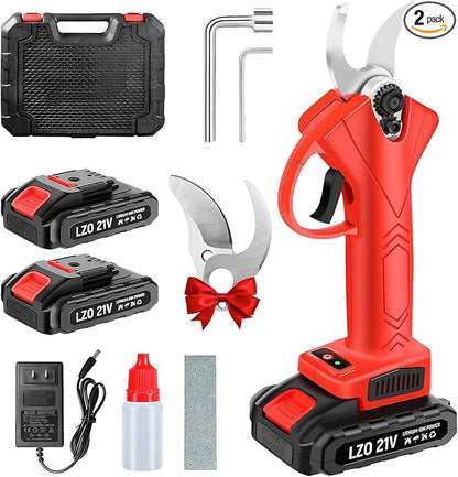 Electric Pruning Shears - Upgraded Safe design & 2pcs 21V 2000mAh Enhanced Battery, Electric pruner Use Alloy Blades, Pruning Diameter 25-35mm, Cordless pruner for Tree, Branch, and Grass Trimming