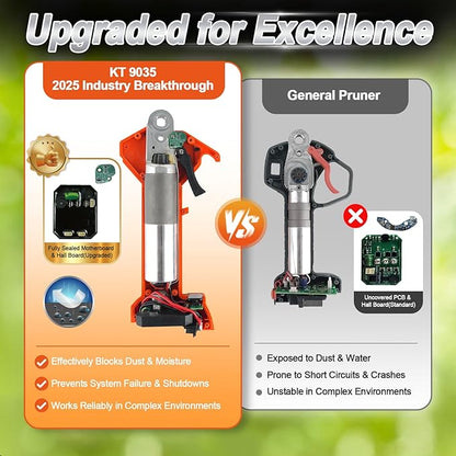 Kebtek Battery Powered Pruning Shears 35mm Electric Pruners Cordless with Battery 4000mAh 21V Compatible with Extension Pole Professional Lightweight For Gardening Tree Trimming Heavy Duty KT 9035