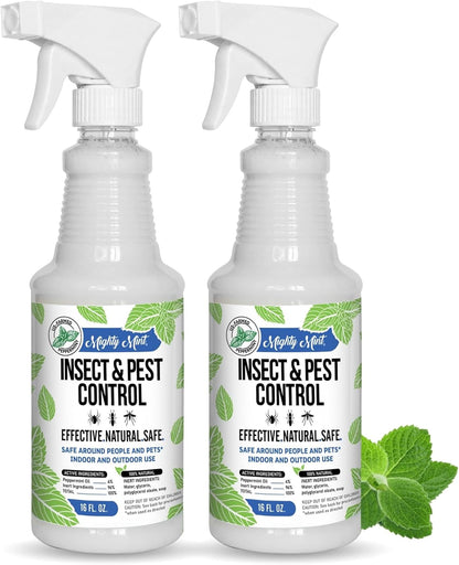 Mighty Mint Peppermint Oil Insect Repellent Spray – Natural Indoor & Outdoor Bug Control for Spiders, Ants, Roaches, and More – Plant-Based, Extra-Strong Formula - 16 oz (Pack of 2)