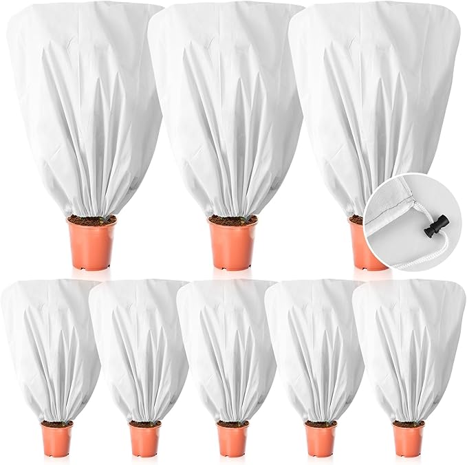 8 Pcs Plant Covers Frost Protection Bag 47" x 31.5" Winter Reusable Plants Jacket with Drawstring Shrub Protection Wraps Bags Frost Blanket for Winter Outdoor Garden Plants