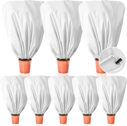 8 Pcs Plant Covers Frost Protection Bag 47" x 31.5" Winter Reusable Plants Jacket with Drawstring Shrub Protection Wraps Bags Frost Blanket for Winter Outdoor Garden Plants