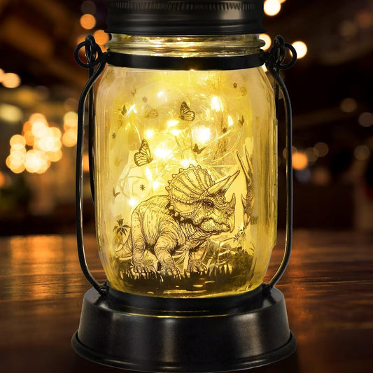 Dinosaur Gifts for Kids,Adults Triceratops Lovers Solar Lantern Night Light for Kids Gifts Christmas, Solar Triceratops Garden Decoration Outside for Yard, Patio,Backyard,Porch, Torches, Room Decor