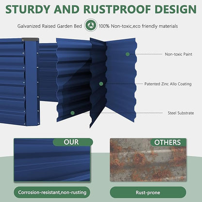 FOOWIN 4pcs 6x3x2ft Galvanized Raised Garden Bed, Planter Raised Garden Boxes Outdoor, Large Metal Raised Beds for Gardening, Garden Bed for Vegetables, Flowers, Herb,269 Gallon Capacity, Royal Blue