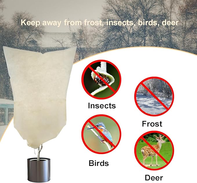 Plant Covers Freeze Protection – 35" × 50" Reusable Plant Protector Bag with Drawstring and Zipper for Plants Trees Shrub, Frost Jacket Warm Blanket for Freeze Frost Protection Season Extension