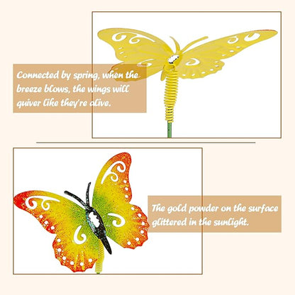 Juegoal 6 Pack Metal Yard Stakes Spring Decor, Outdoor Metal Colorful Butterfly Hummingbird & Bee Shaking Head Yard Art, Rust Proof Metal Plant Sticks for Yard Lawn Pathway Patio Ornaments
