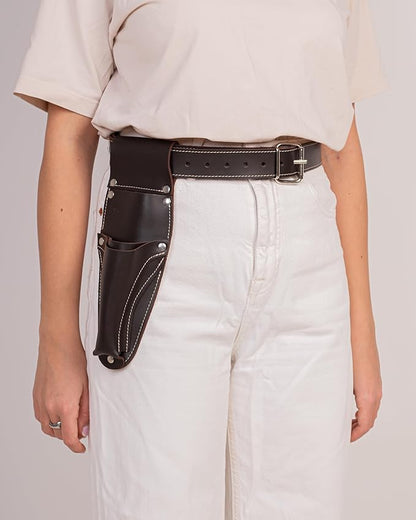 Hori Hori Leather Sheath Belt with Pruner and Scissor Pockets. Personalized Florist Tool Belt Leather, Gardening Belt with Pockets. (Dark Brown, One Size - Adjustable)
