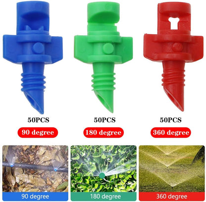 150PCS Drip Irrigation Emitters Micro Sprinkler Heads Micro Garden Lawn Water Spray Misting Nozzle Sprinkler Irrigation for Plant Irrigation Systems (90/180/360 Degrees)