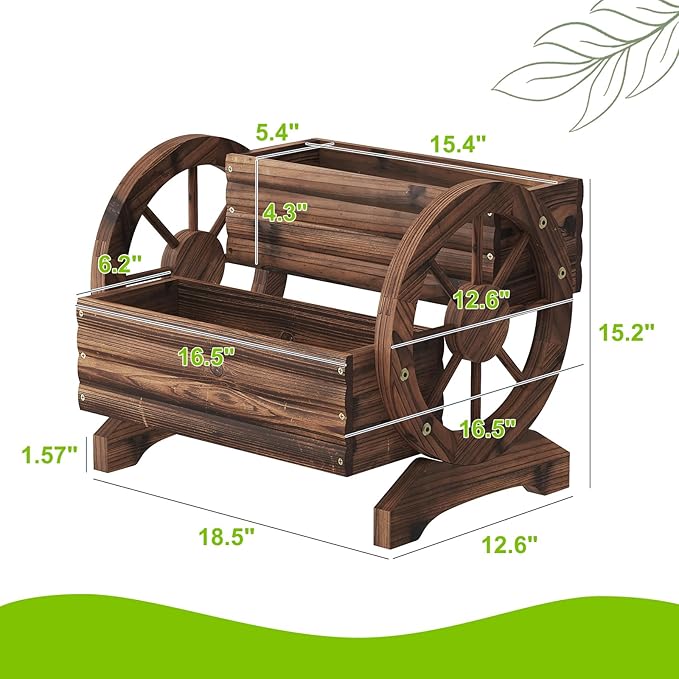 Wooden Flower Cart with Wheels Wooden Wagon Planter Outdoor Garden Planter, Decor Planter for Patio Balcony Decoration Succulent Flower Pot Flower Cart for Indoor Backyard Balcon Décor