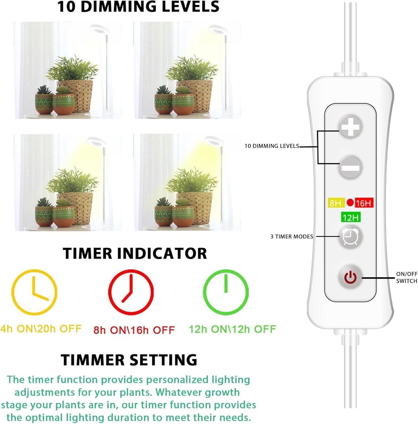 yadoker Halo Plant Grow Light,yadoker LED Growing Light Full Spectrum for Indoor Plants,Height Adjustable, Automatic Timer, 5V Low Safe Voltage,Idea for Small Plants(3 Pack)