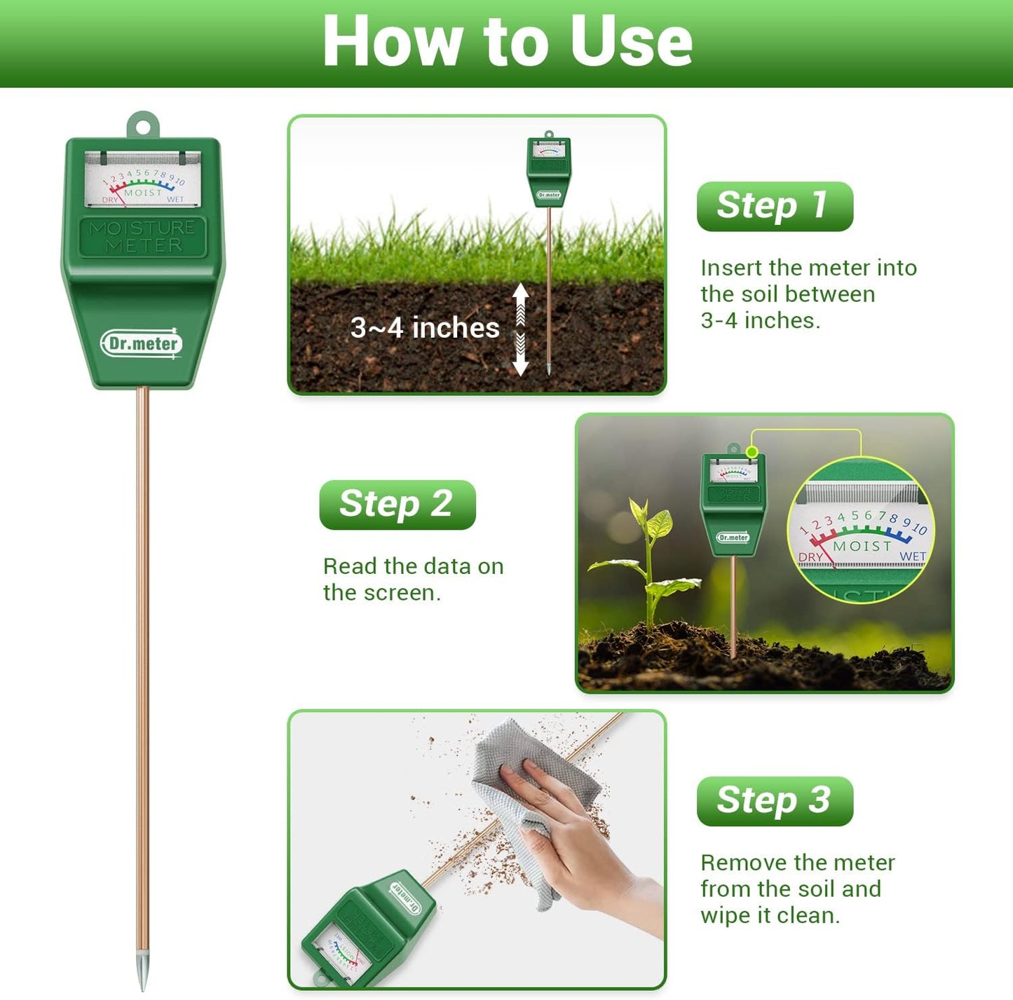 Soil Moisture Meter, 2 Packs Soil Test Kit for Garden Lawn Farm Indoor & Outdoor Use - Soil Tester Hygrometer Sensor for Houseplants - Plant Water Meter-No Battery Needed, Gardening Gifts