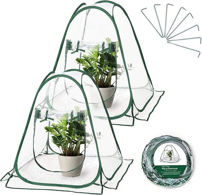 2pcs Quick Set up Mini Greenhouse Portable Small PVC Cover for Garden Flower and Flowerpot Cold Frost Protector Portable Carry Bag with 8 Stakes(PVC(27" L x 27" W x 31" H))