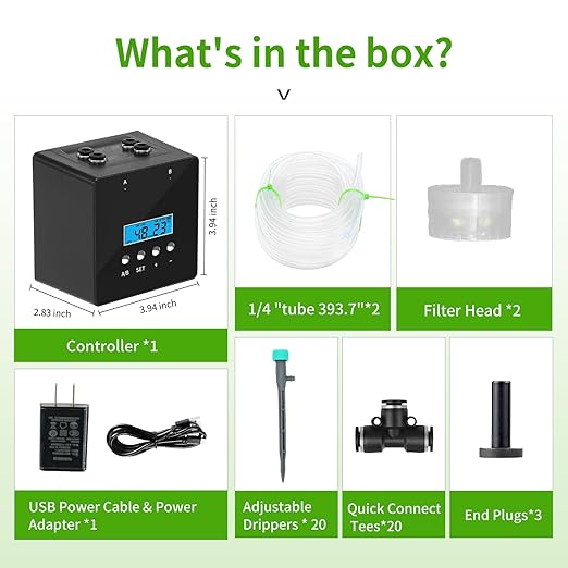 Plant Watering Devices - Dual Pump Automatic System for 20 Pots, 30-Day Smart Timer with USB-C Charging – Ideal for Indoor Gardens & Balconies