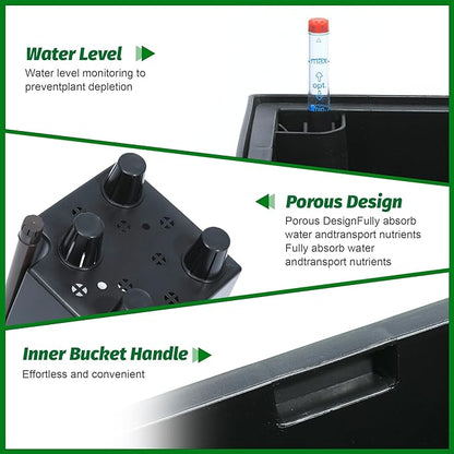 GarveeLife 22.5" Tall Planters Set of 2, Outdoor&Indoor Black Planter Pots, High Front Porch Planter Pots With Drainage Holes&Water Level Monitor&Inner Bucket, Automatic Watering, Black and White Dots