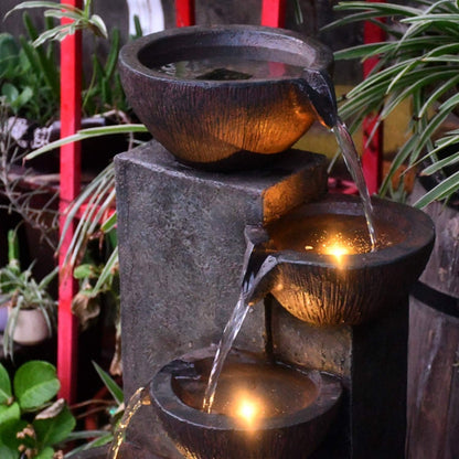 SunJet 5-Tier Outdoor Water Fountain Resin Fountain Decor with LED Lighting Natural Polyresin Looking Stone Decor for Garden Patio Fold Court Yard Deck 12.99" L x 13.78" W x 39.76" H