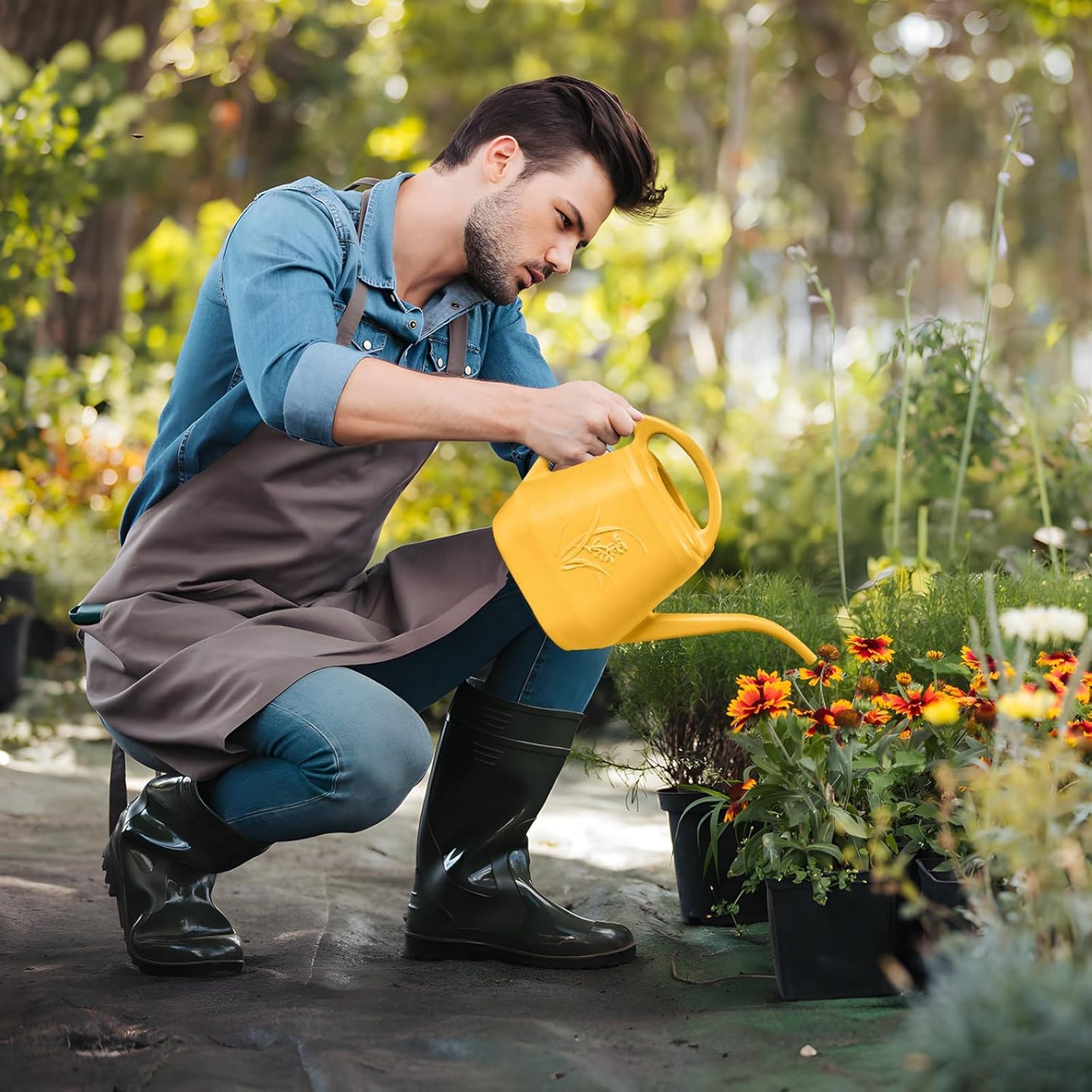 Plastic Watering Can - for Home Plant Garden - 1/2 Gallon - Orange