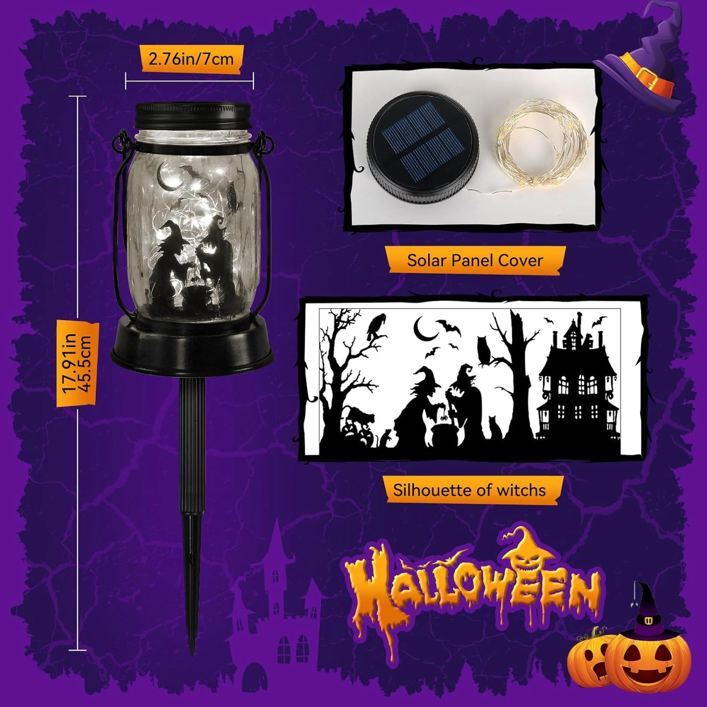 kyoryuger Halloween Decorations Halloween Decor Witch Solar Lanterns Witch Decorations Outdoor Lights Solar Garden for Yard, Patio,Backyard,Porch Torches Light