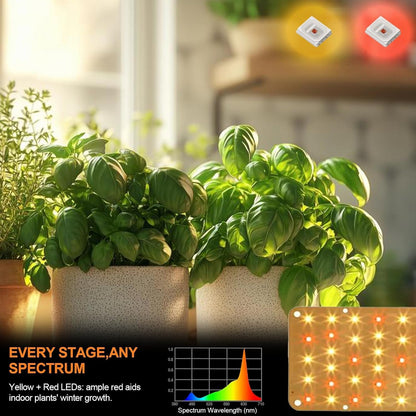 DOMMIA Grow Light, 20W Ultra-Thin Panel Grow Lights for Indoor Plants, High PPFD Full Spectrum, Dimmable, 6/12/16H Timer Auto on/Off, Suitable for Indoor Growing, Warm White 1-Pack