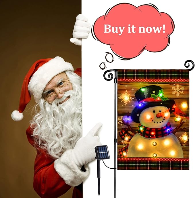 Lighted Christmas Garden Flag for Outside, Led Snowman Garden Flag, Winter Yard Flag 12x18 Double Sided for Outdoor Yard Porch Lawn Decoration