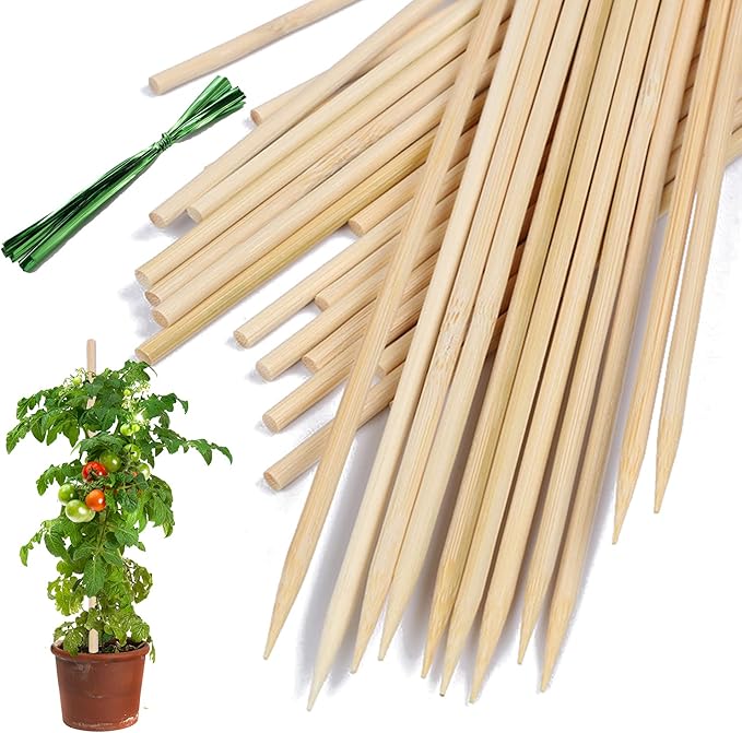 Bamboo Plant Stakes,HAINANSTRY Wood Plant Supports,Natural Bamboo Sticks for Plants/Floral/Potted Plant,Wooden Sign Posting Garden Sticks - 16 Inches 25 Pack
