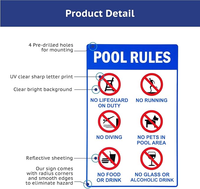 Tinplate Pool Rules Signs - 16x12in Funny Outdoor Metal Decor for Backyards, Swimming Pools & Safety Reminders