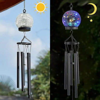 Wind Chimes Outdoor Solar Lights, 42 Inch Large Sympathy Chime 15 LED Twinkle Multi Color Crackled Glass Ball Birthday Gifts for Women Decorative Hanging in Garden, Yard, Patio, Landscape