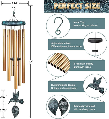 Sympathy Wind Chimes for Outside Deep Tone, Memorial for Loss of Loved One Prime, Bereavement Condolence Remembrance Funeral Gifts for Grieving Friends Loss of Mother Father