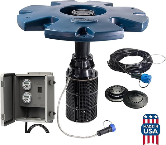 Airmax PondSeries Floating Fountain for Pond & Lake, Water Cooled Motor with 3 Spray Pattern Nozzles for Surface Aeration, 1/2 HP, 115 Volt, 150' Power Cord