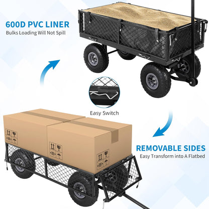 Heavy Duty Steel Garden Cart Folding Utility Wagon with Removable Cart Liner, 500 Lbs Capacity