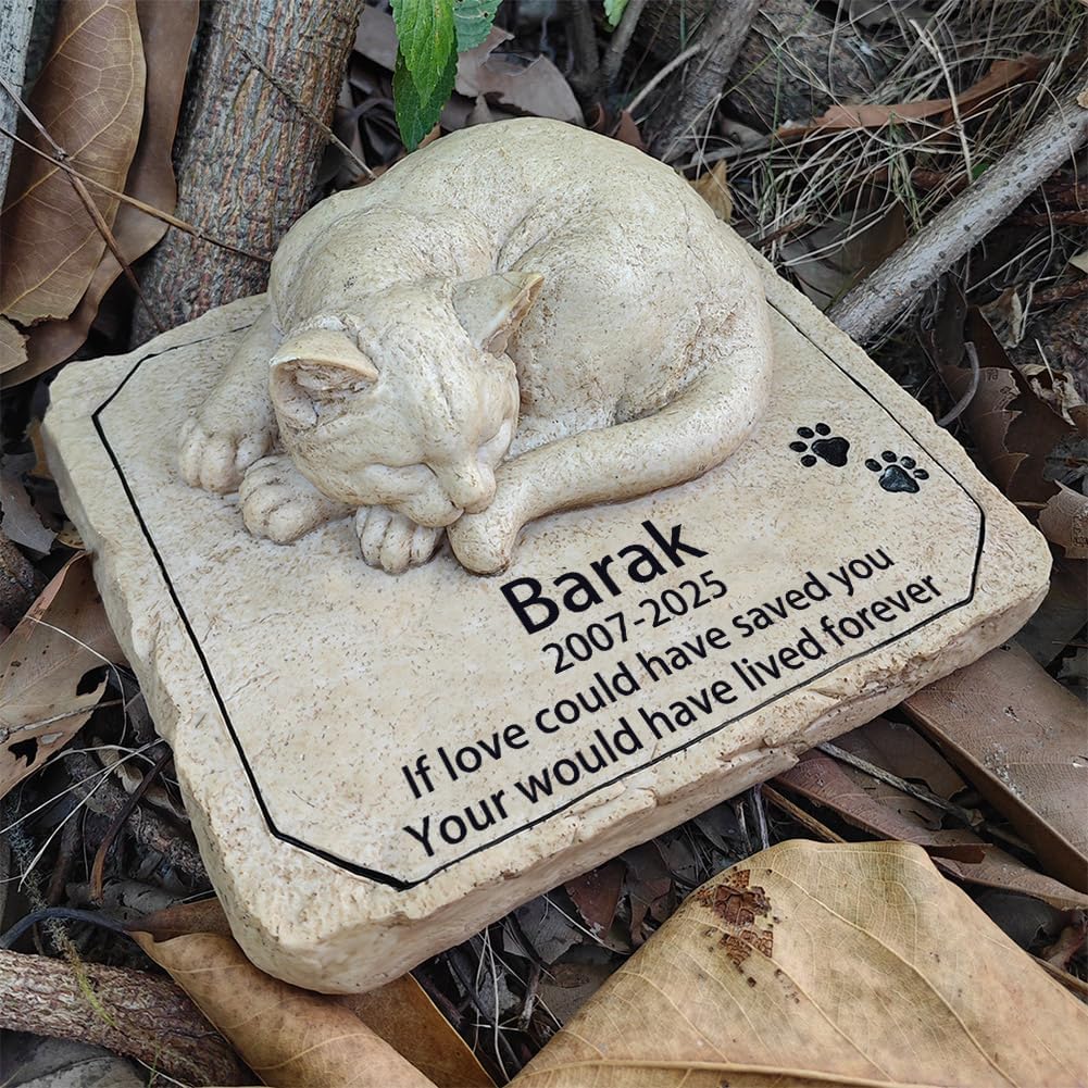 Personalized Cat Memorial Grave Marker Tribute Statue - Custom Cat Memorial Garden Stones Commemorates Our Lost Fur Baby - Pet Cat Headstone Memorial Gifts Indoor Outdoor Decor