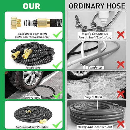 100 ft Expandable Garden Hose, 2025 New Ultra Lightweight Kink Free Flexible Water Hose 100ft, 10 Pattern Spray Nozzle, Leak-Proof Solid Brass Fittings, High-Density Outer Fabric & Durable Latex Core