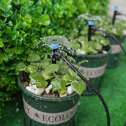 RedChili 50 Pieces Drip Emitters for 1/4" Drip Irrigation Tubing, Adjustable 360 Degree Vortex Drip Emitters with Stake 360° Full Circle Fan Shape Pattern Garden Irrigation Micro Drippers