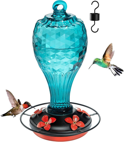 Hummingbird Feeder - Hand Blown Glasss Hummingbird Feeders for Outdoors Hanging with Ant Moat, Never Fade, Garden Backyard Decoration, for Women Mom Dad (Blue)
