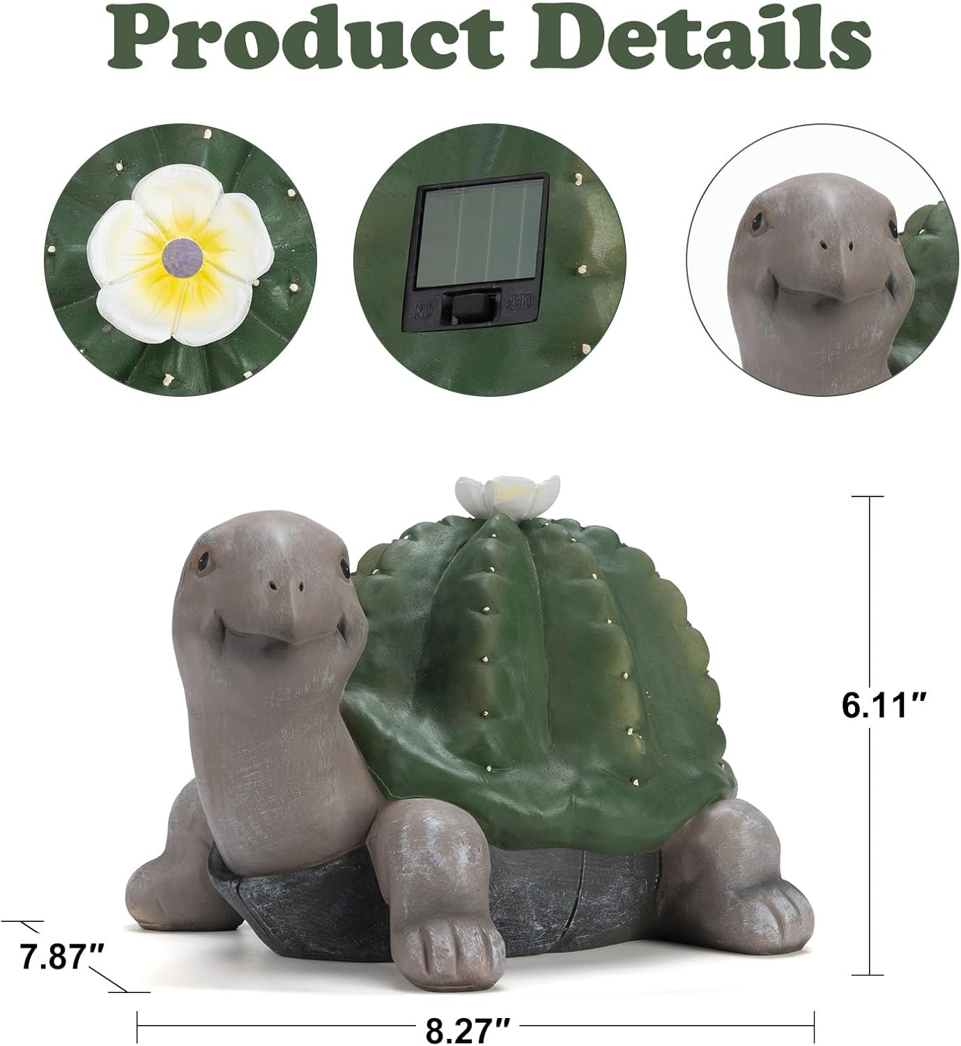 Solar Cactus Turtle Statue Garden Decor Light - Outdoor Decorative LED Flower, Suitable for Patio, Lawnand Garden Decorations, Gifts for Mom