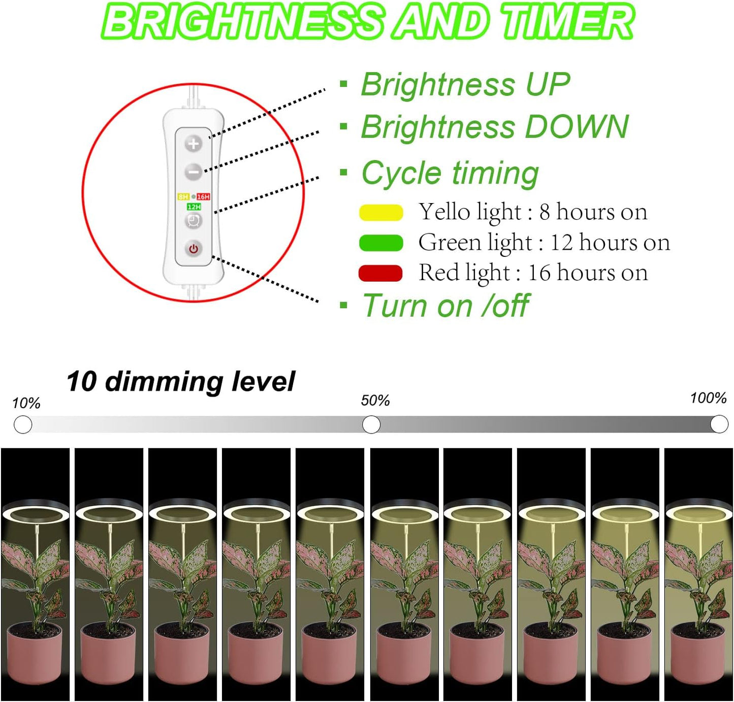 Plant Grow Light,yadoker LED Growing Light Full Spectrum for Indoor Plants,Height Adjustable, Automatic Timer, 5V Low Safe Voltage,Idea for Large Plant Light